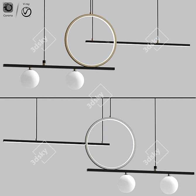 Minimalist LED Globe Chandelier 3D model image 1