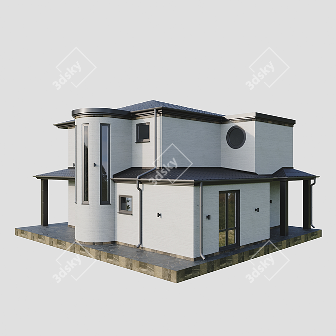 Modern Two-Story House with Rooftop Terrace 3D model image 3