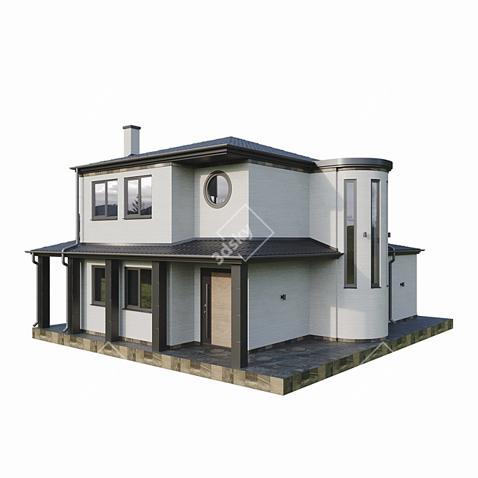 Modern Two-Story House with Rooftop Terrace 3D model image 6