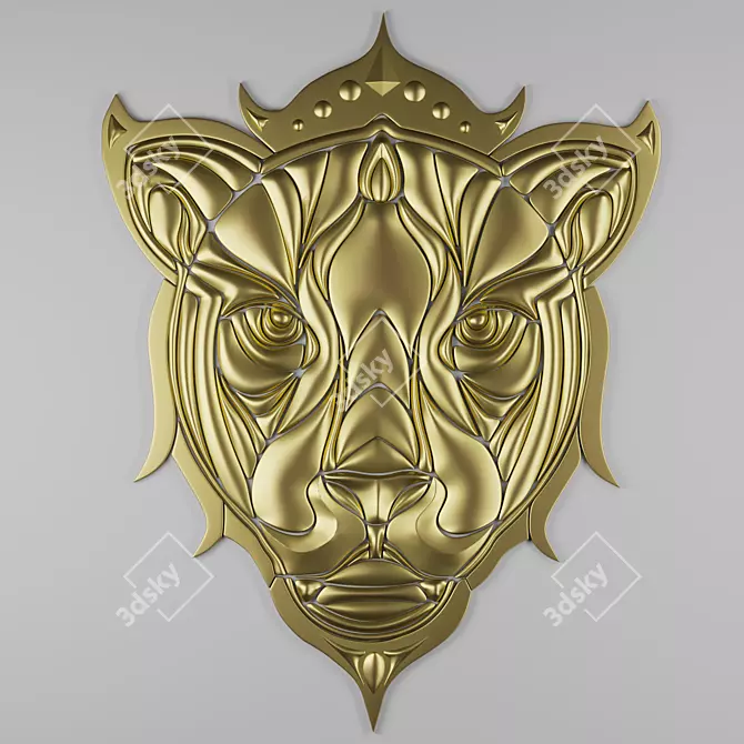 Majestic Lion Head Sculpture 3D model image 2