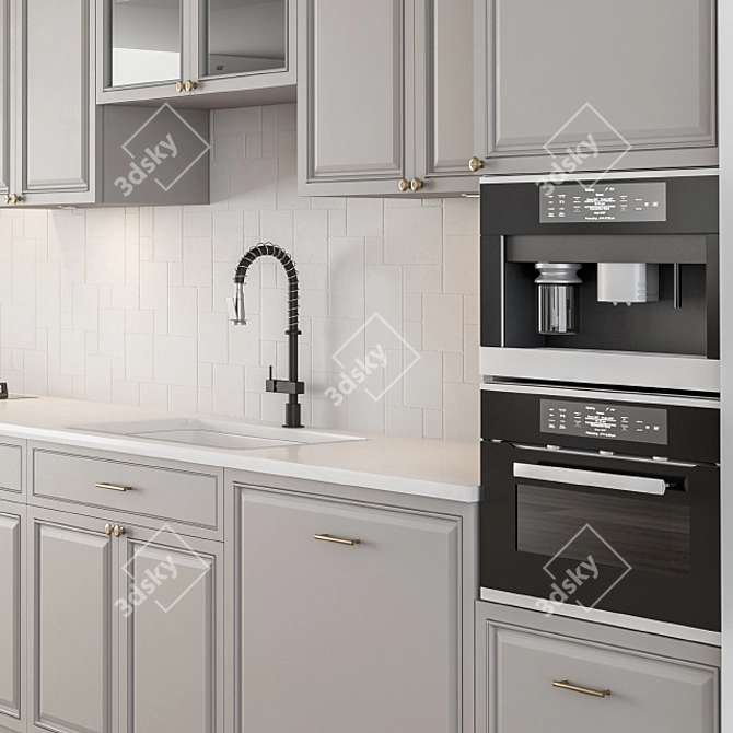 Neo Classic Gray & White Kitchen Set 3D model image 2