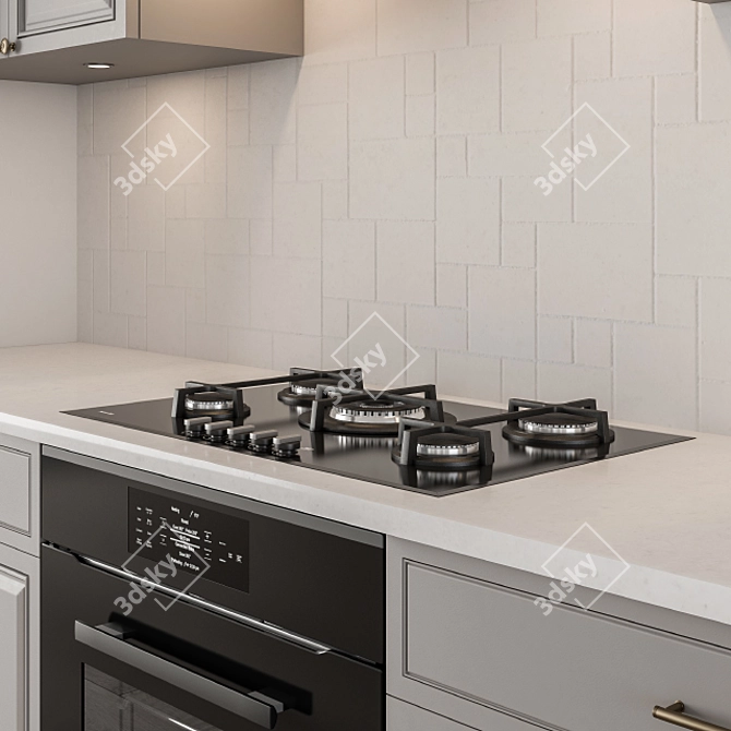 Neo Classic Gray & White Kitchen Set 3D model image 4