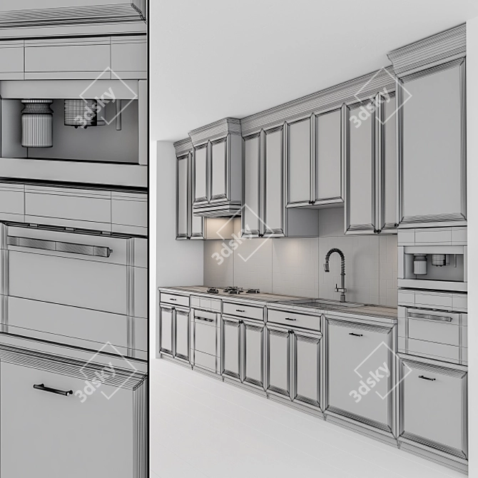 Neo Classic Gray & White Kitchen Set 3D model image 5