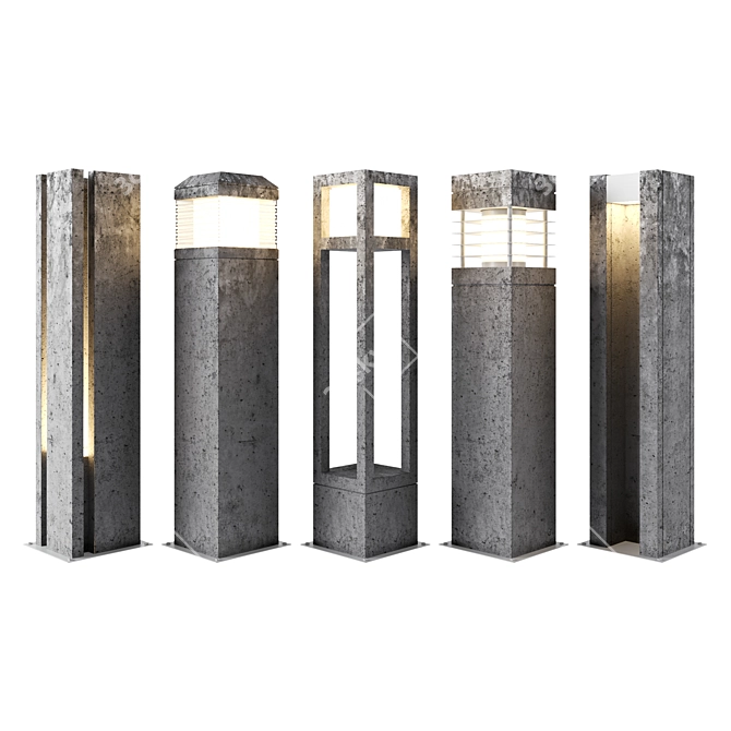 Concrete Pathway Lighting Set 3D model image 1