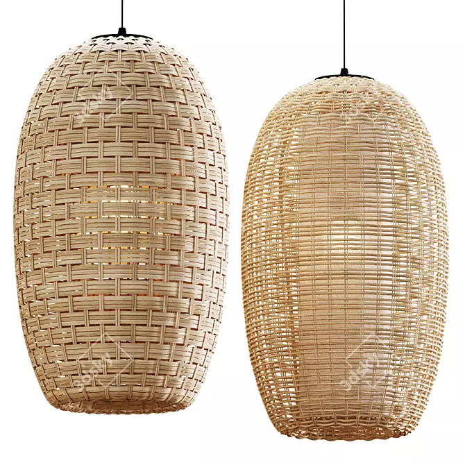 Natural Rattan Pendant Lights 3D model image 1