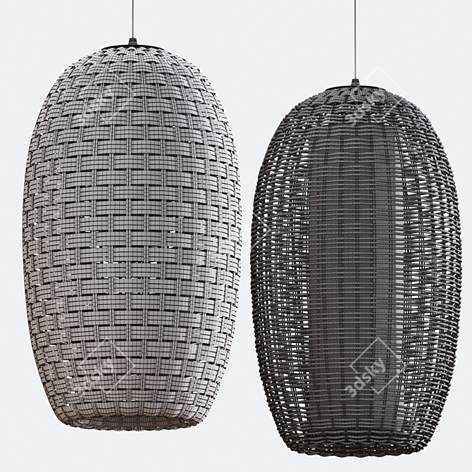 Natural Rattan Pendant Lights 3D model image 4