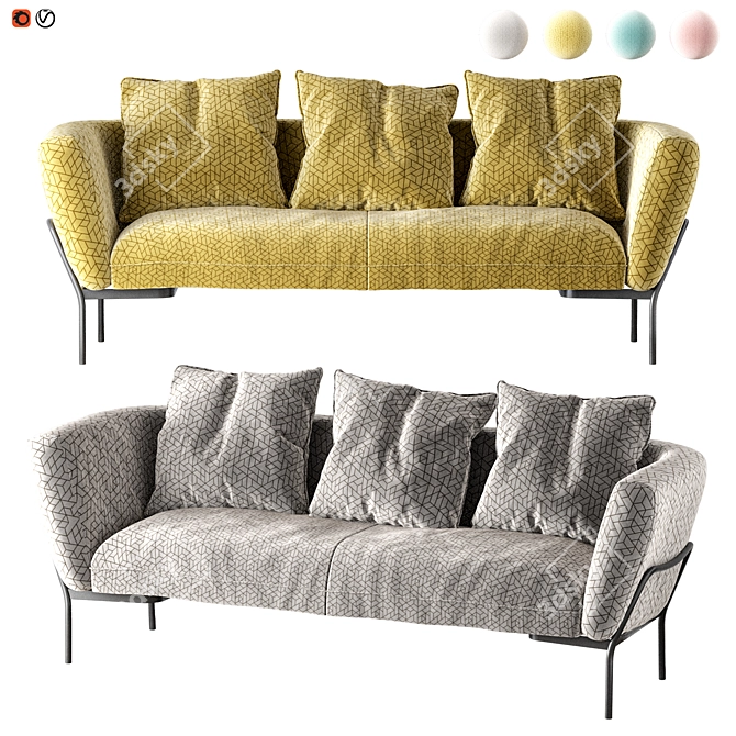 Sleek 2021 Fabric Sofa 3D model image 1