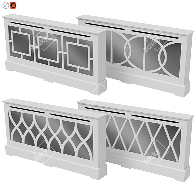 Elegant Radiator Screen Set with Mirror Inserts 3D model image 1