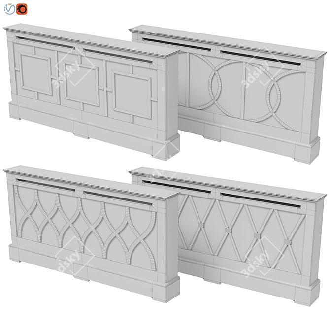 Elegant Radiator Screen Set with Mirror Inserts 3D model image 2