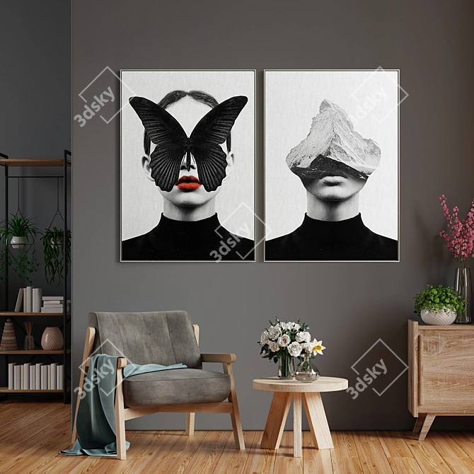 Modern Frame Art: Set of 2 Paintings 3D model image 4