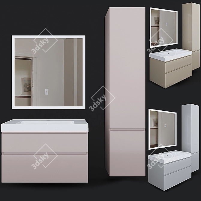 Modern White Gloss Sink Cabinet CUBO 80 3D model image 1