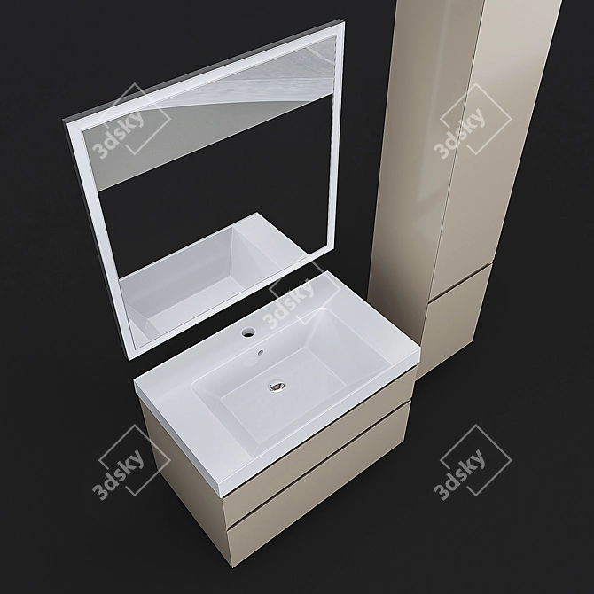 Modern White Gloss Sink Cabinet CUBO 80 3D model image 3
