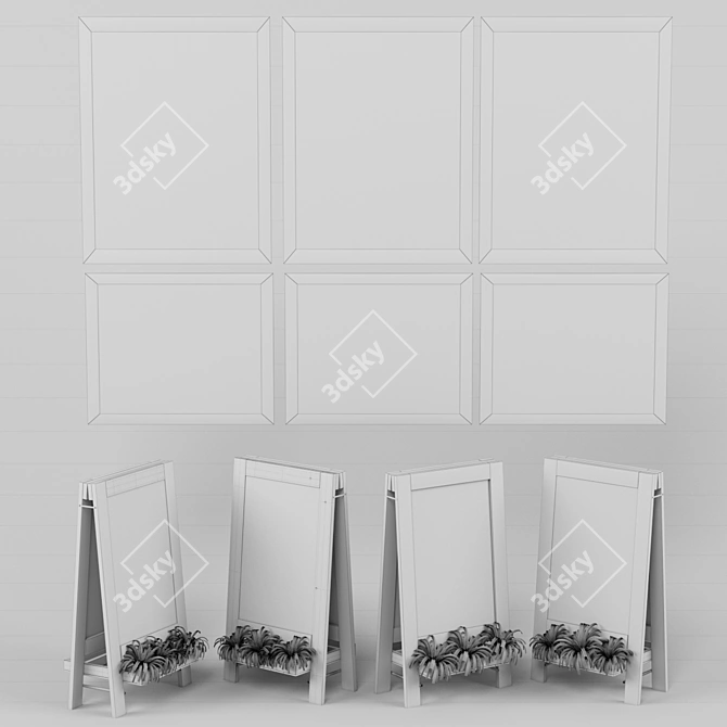 Restaurant Chalkboard Set with Plants 3D model image 4