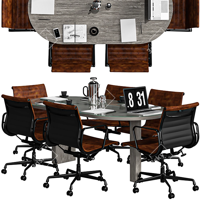 Elegant Oval Conference Table 3D model image 1