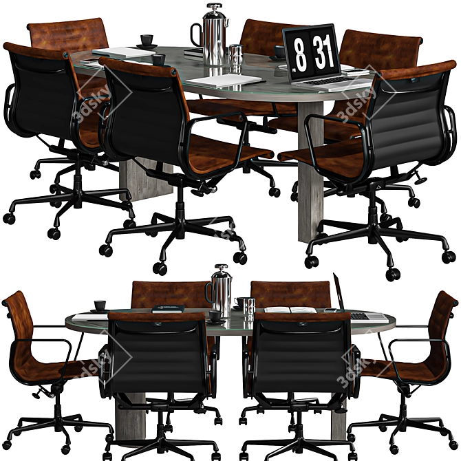 Elegant Oval Conference Table 3D model image 4