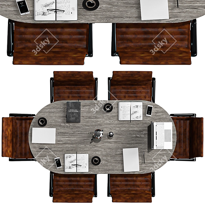 Elegant Oval Conference Table 3D model image 5