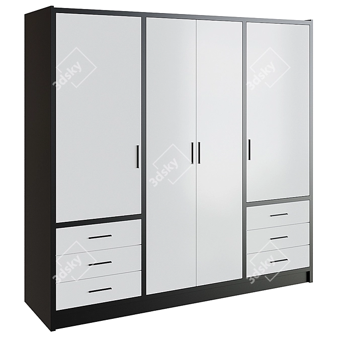 Modern Shoaf 4 Door Wardrobe 3D model image 3