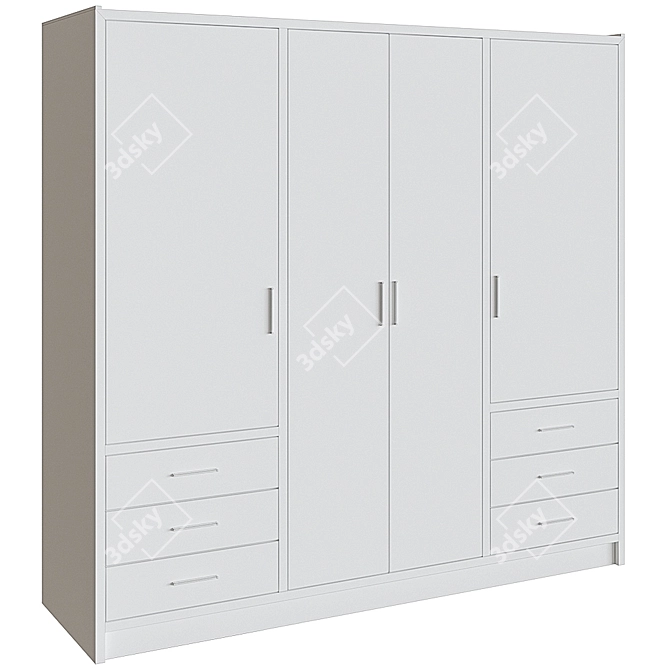 Modern Shoaf 4 Door Wardrobe 3D model image 5