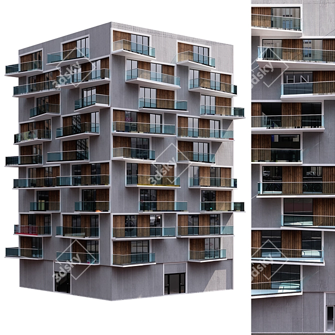 Modern Corner Residential Building 3D model image 1