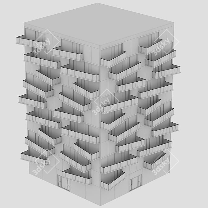 Modern Corner Residential Building 3D model image 4