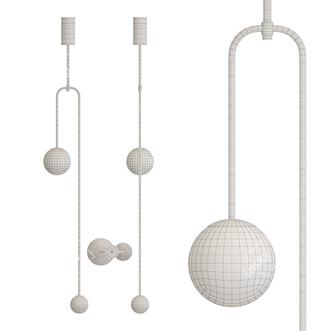 Modern U-Shaped Lamp with Glass Globes 3D model image 4