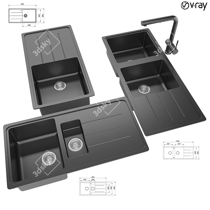 Modern Kitchen Sink Collection 3D model image 1