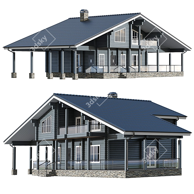 Luxury Glulam House: Carport & Terrace 3D model image 1