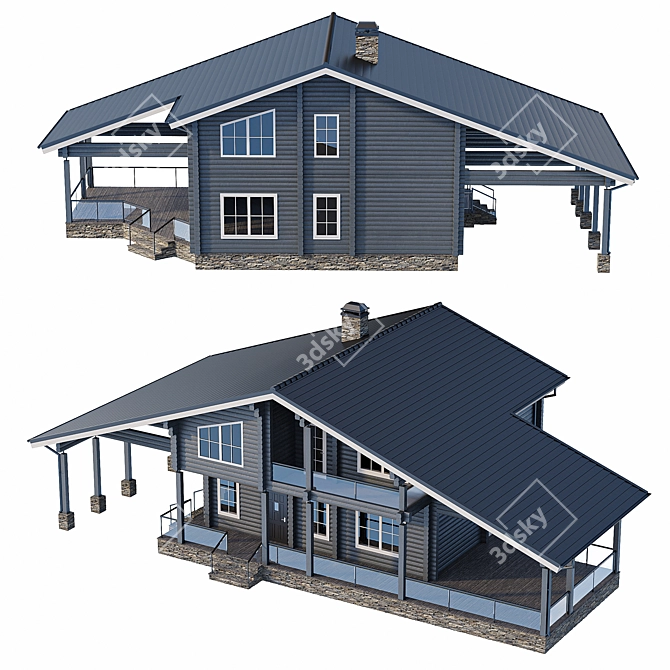 Luxury Glulam House: Carport & Terrace 3D model image 3