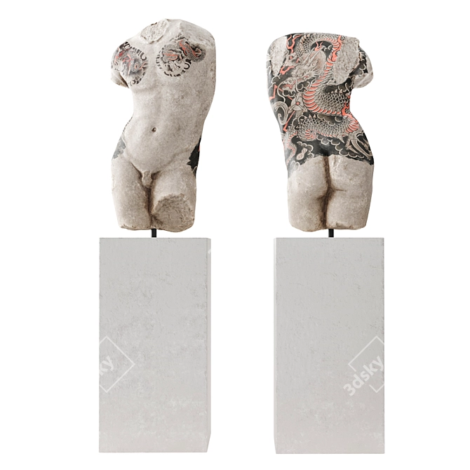 Classic Tattooed Man Torso with Pedestal 3D model image 2