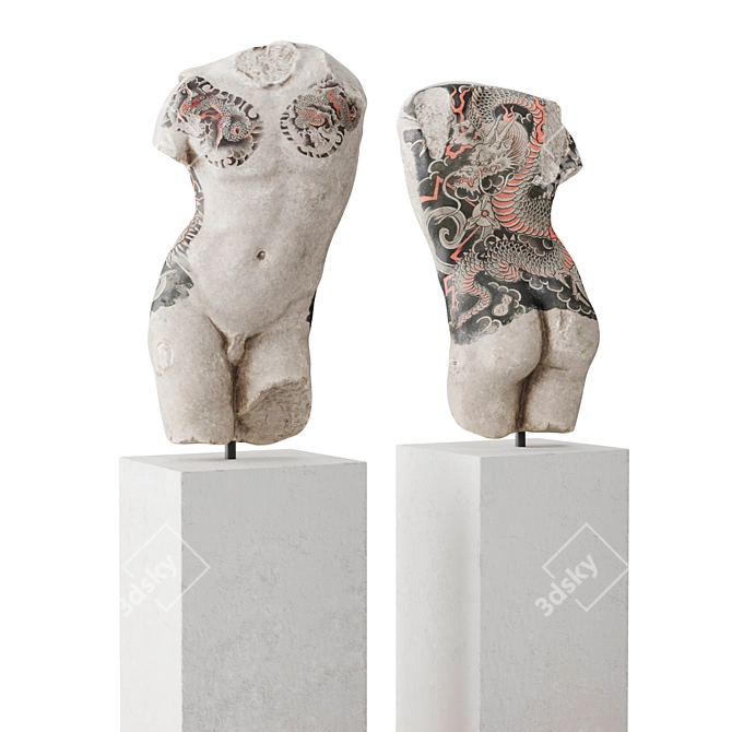 Classic Tattooed Man Torso with Pedestal 3D model image 3