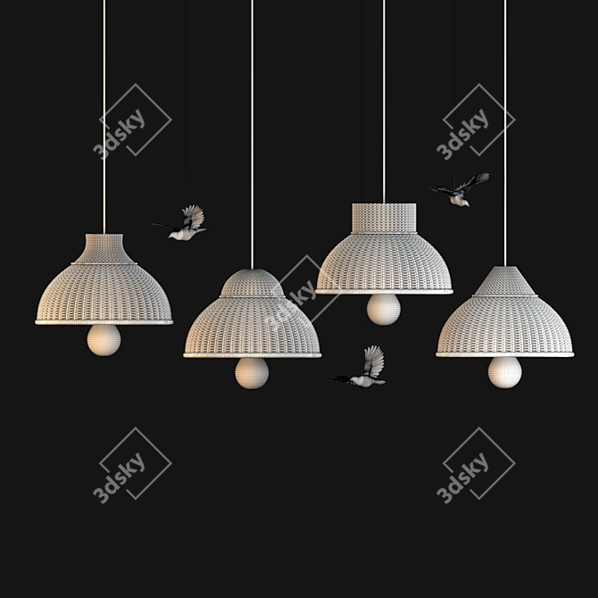 Rattan Pendant Lamp with Bird Accents 3D model image 4