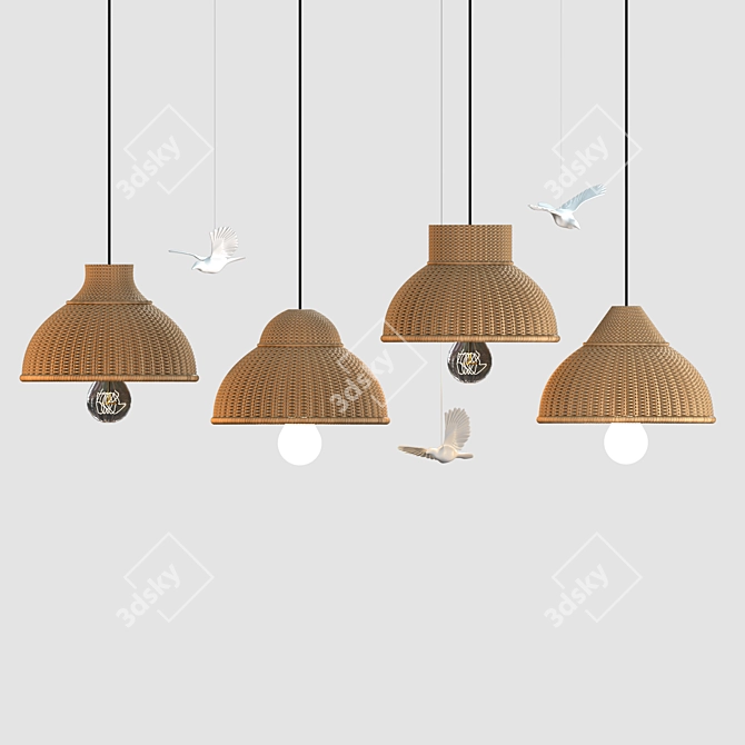 Rattan Pendant Lamp with Bird Accents 3D model image 6