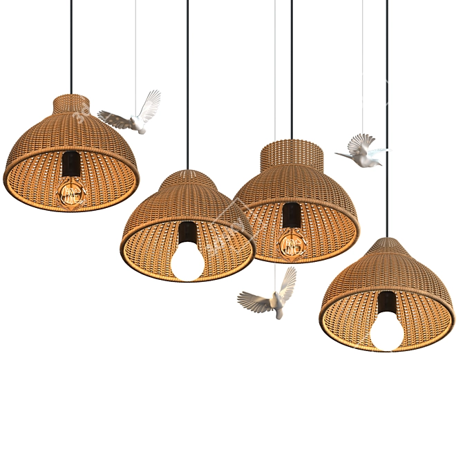 Rattan Pendant Lamp with Bird Accents 3D model image 10