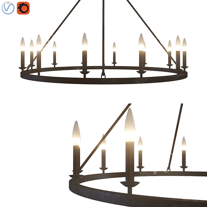 Elegant Iron Round Chandelier 3D model image 2