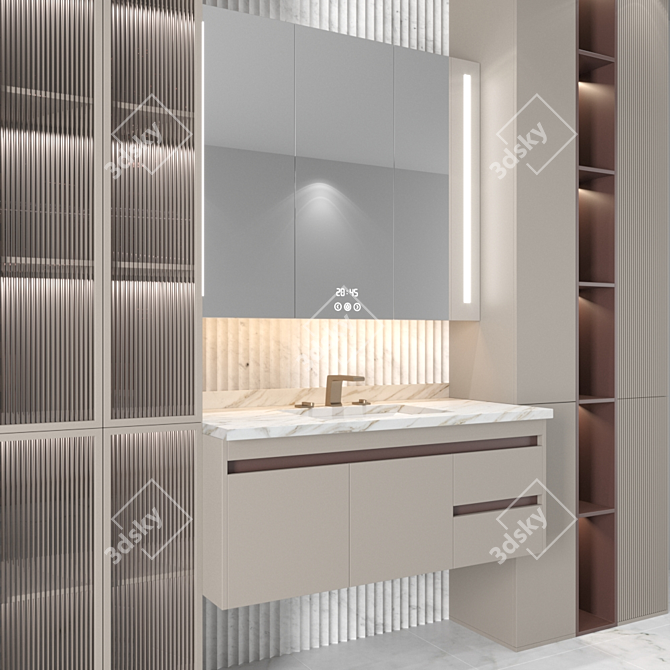 Elegant Bathroom Set: Sink, Mirror, Wardrobe 3D model image 2
