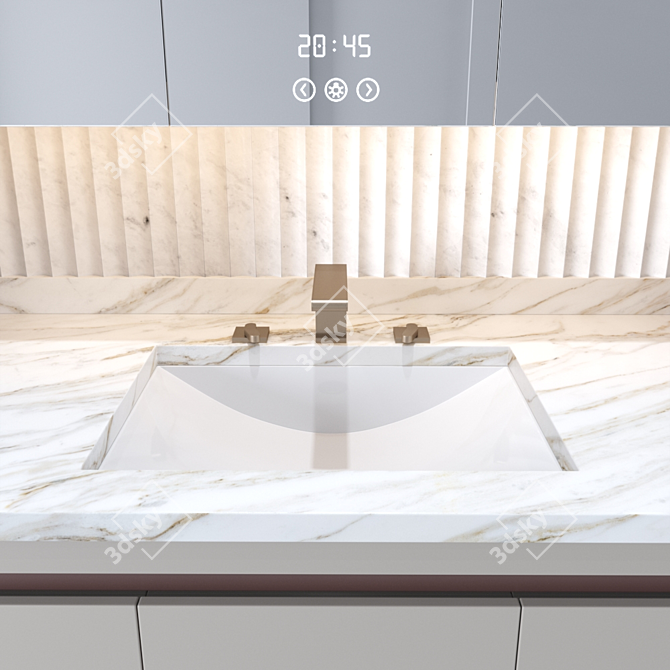 Elegant Bathroom Set: Sink, Mirror, Wardrobe 3D model image 3