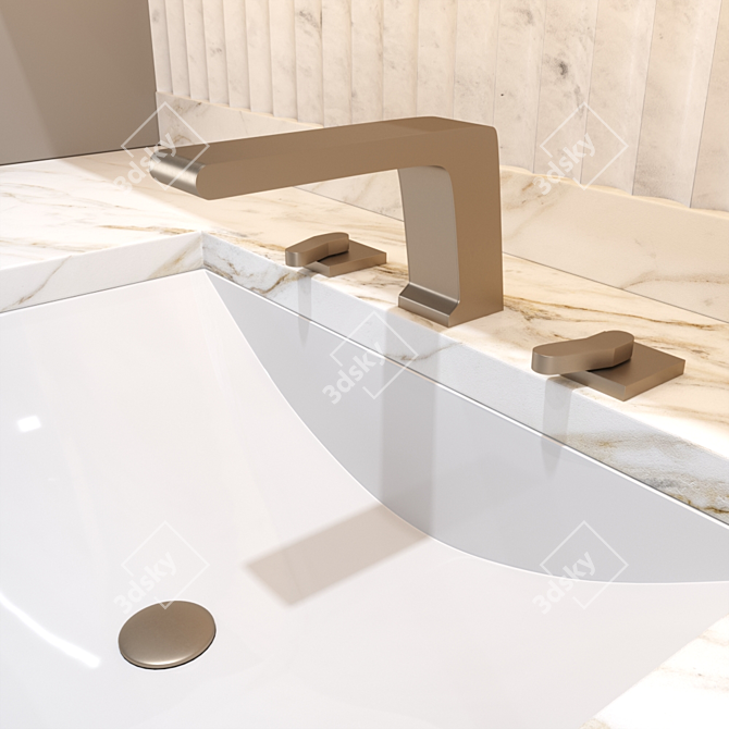 Elegant Bathroom Set: Sink, Mirror, Wardrobe 3D model image 5