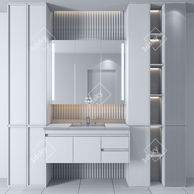 Elegant Bathroom Set: Sink, Mirror, Wardrobe 3D model image 7