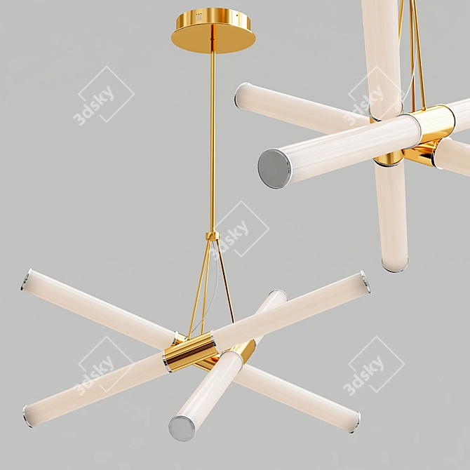 Golden Crossed Cylinder LED Chandelier 3D model image 1
