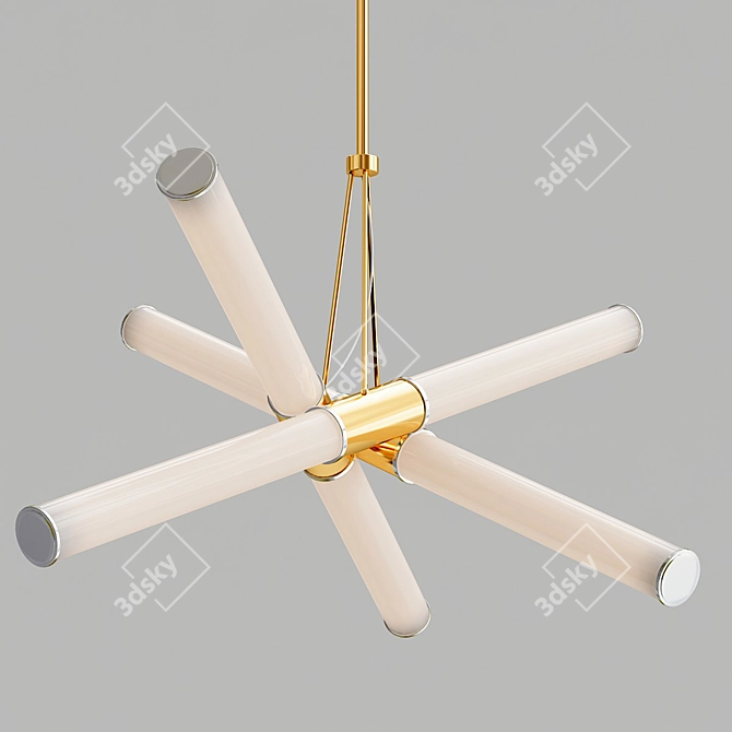 Golden Crossed Cylinder LED Chandelier 3D model image 2