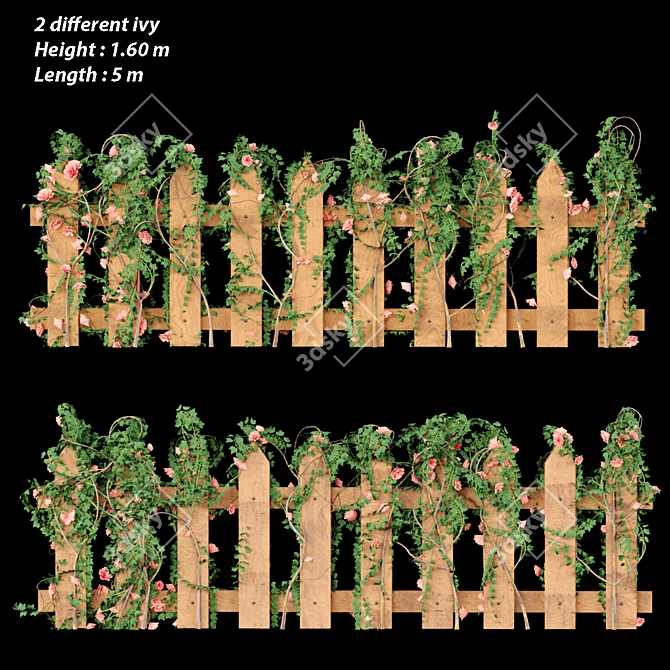 Elegant Ivy Wood Fence: Vol 25 3D model image 1