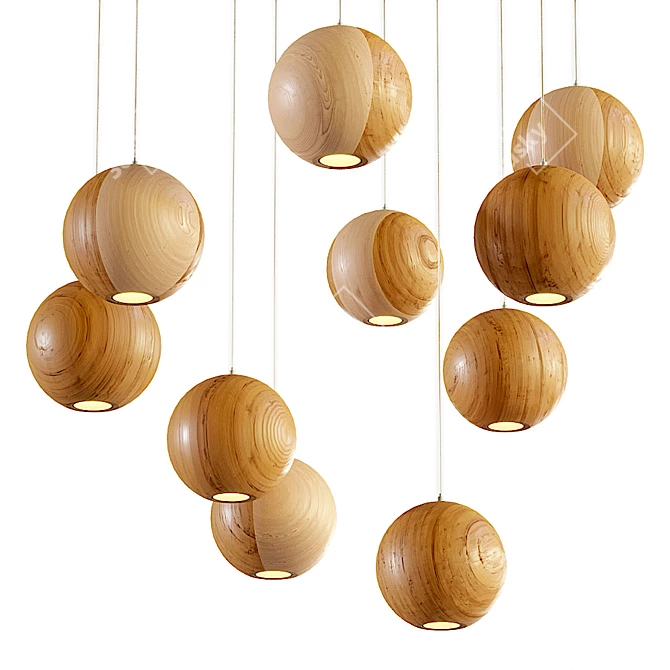 Wooden Ball Pendant Lamp 3D model image 1