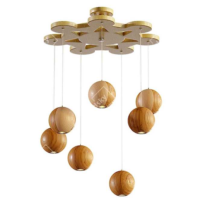 Wooden Ball Pendant Lamp 3D model image 2