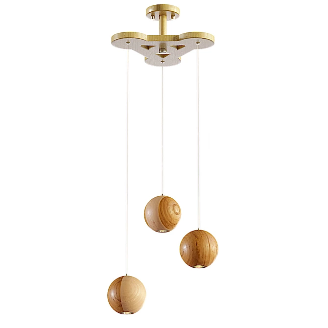 Wooden Ball Pendant Lamp 3D model image 3