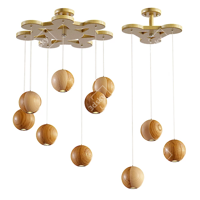 Wooden Ball Pendant Lamp 3D model image 4