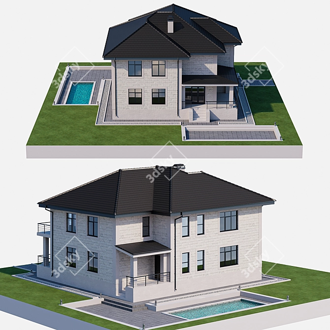 Elegant Poolside Villa 3D model image 1