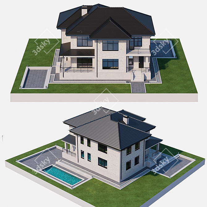 Elegant Poolside Villa 3D model image 2
