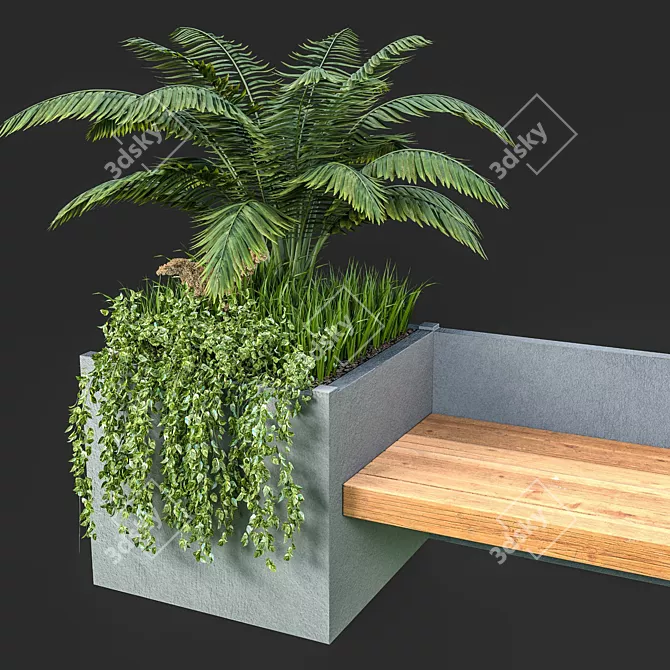 Urban Oasis: Bench with Plant 3D model image 3