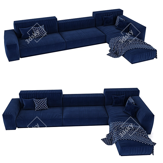 Luxury Navy Velvet Sofa 3D model image 1