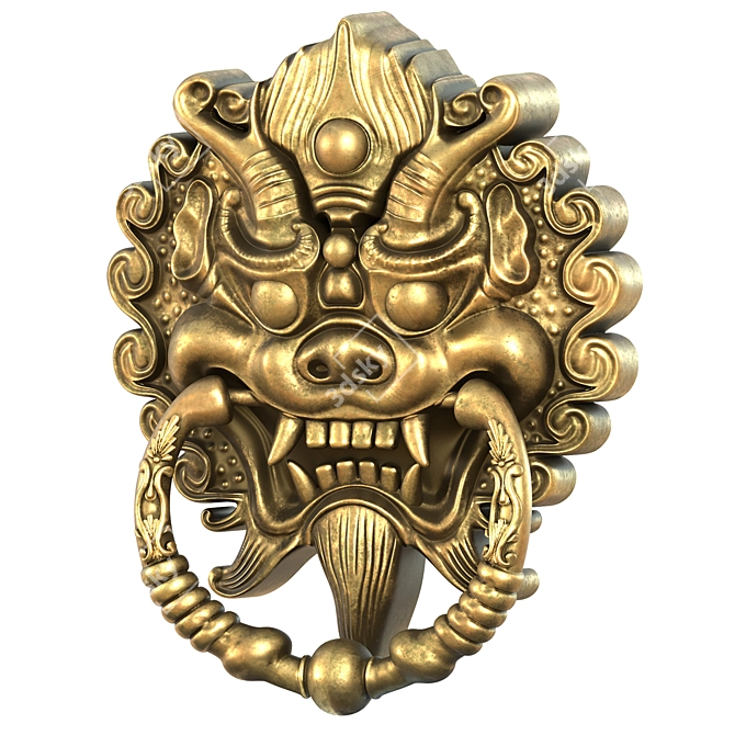 Vintage Oriental Door Knocker 3D model image 1